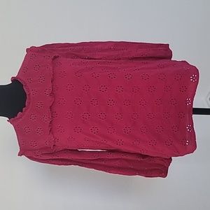J. Crew long-sleeved eyelet ruffle xsmall shirt in berry.
